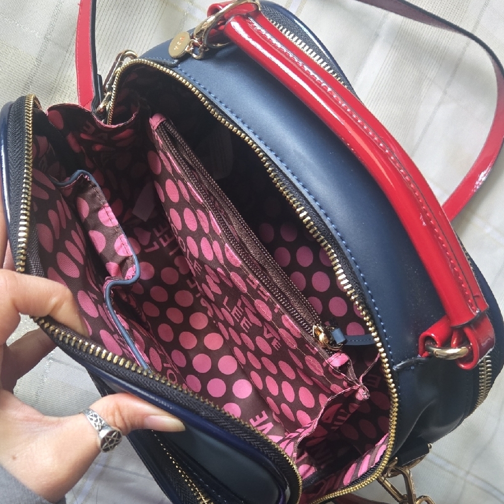 Nicole Miller, "Tonight For You", Red & Blue Crossbody Bag - Picture 10 of 14